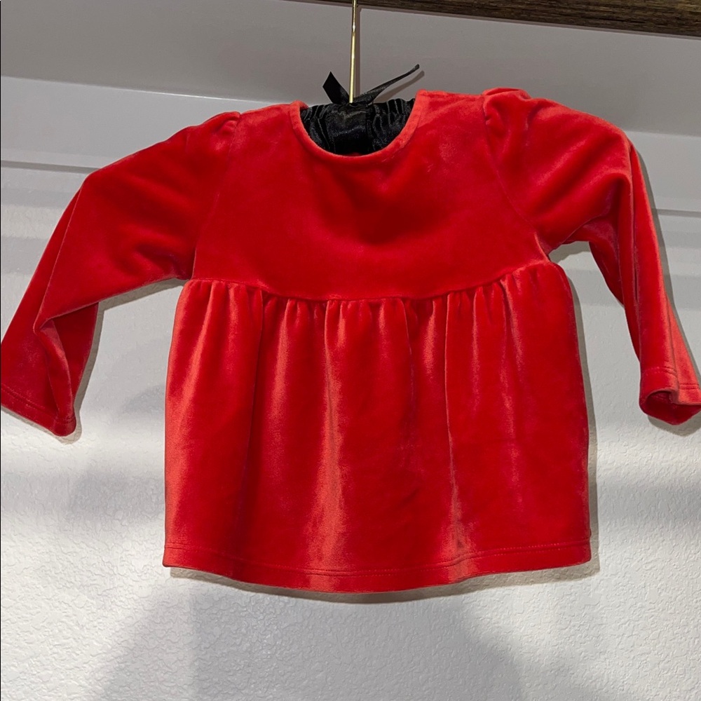 Red Velour Kids Long Sleeve Top